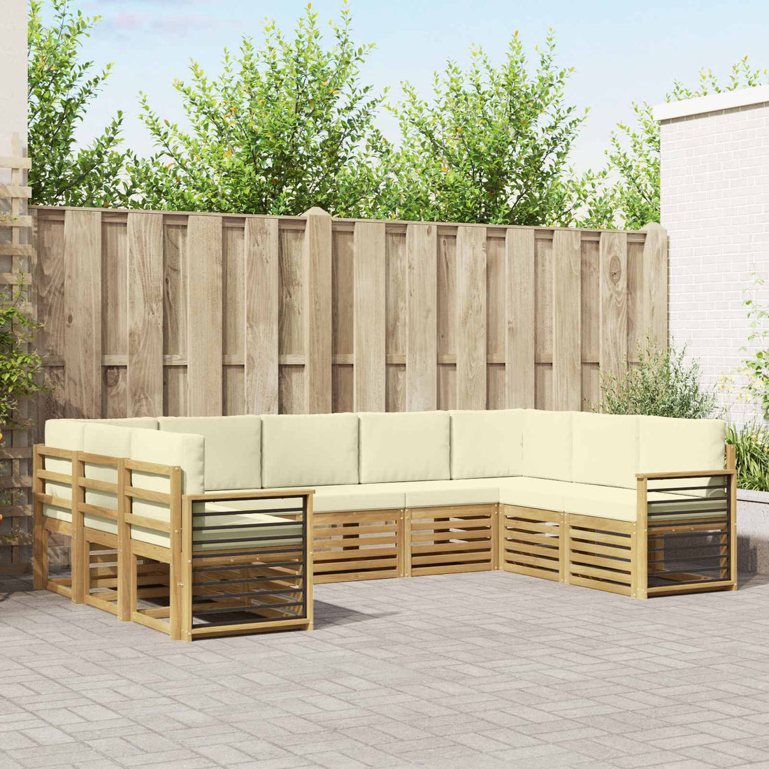 vidaXL Conjunto de sofás de exterior 9 uds. Blanco y Crema Poliéster