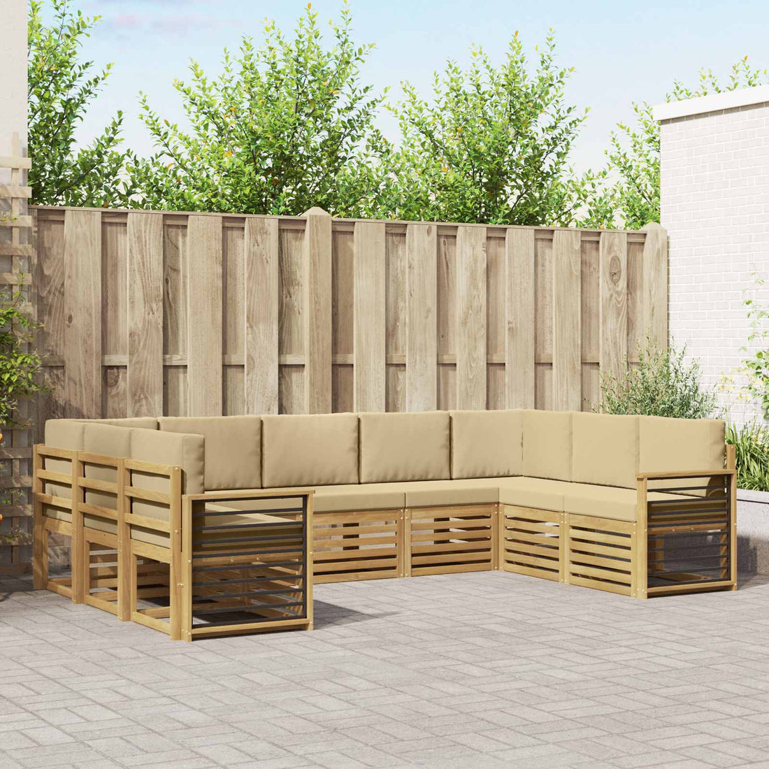 vidaXL Conjunto de sofás de exterior 9 uds. y Beige Poliéster