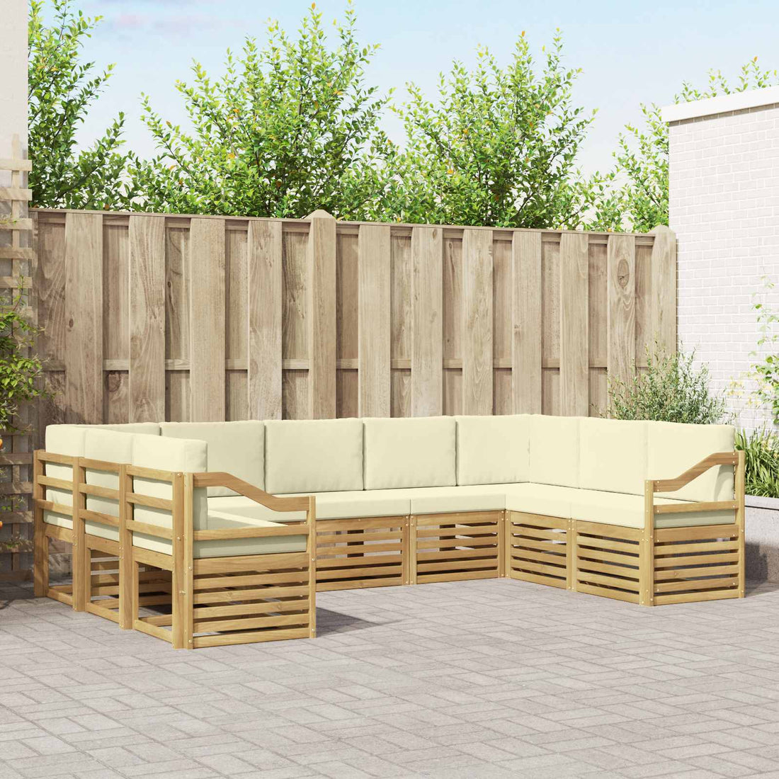 vidaXL Conjunto de sofás de exterior 9 uds. Blanco y Crema Poliéster
