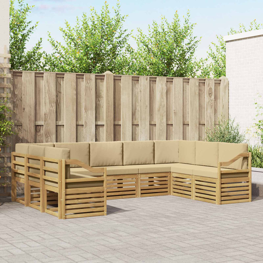 vidaXL Conjunto de sofás de exterior 9 uds. y Beige Poliéster