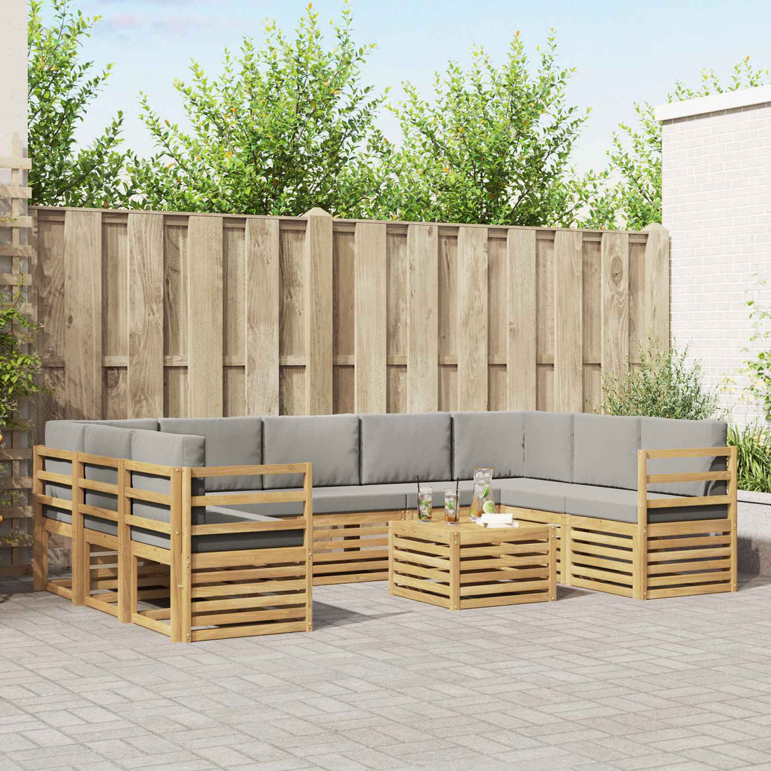 vidaXL Conjunto de sofás de exterior 10 uds. Blanco y Gris Claro
