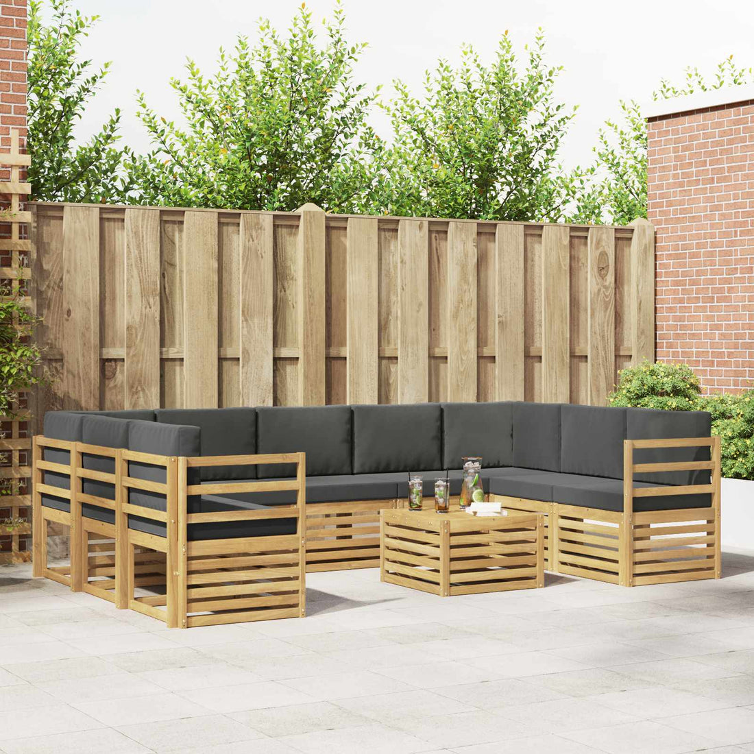 vidaXL Conjunto de sofás de exterior 10 uds. Blanco y Antracita