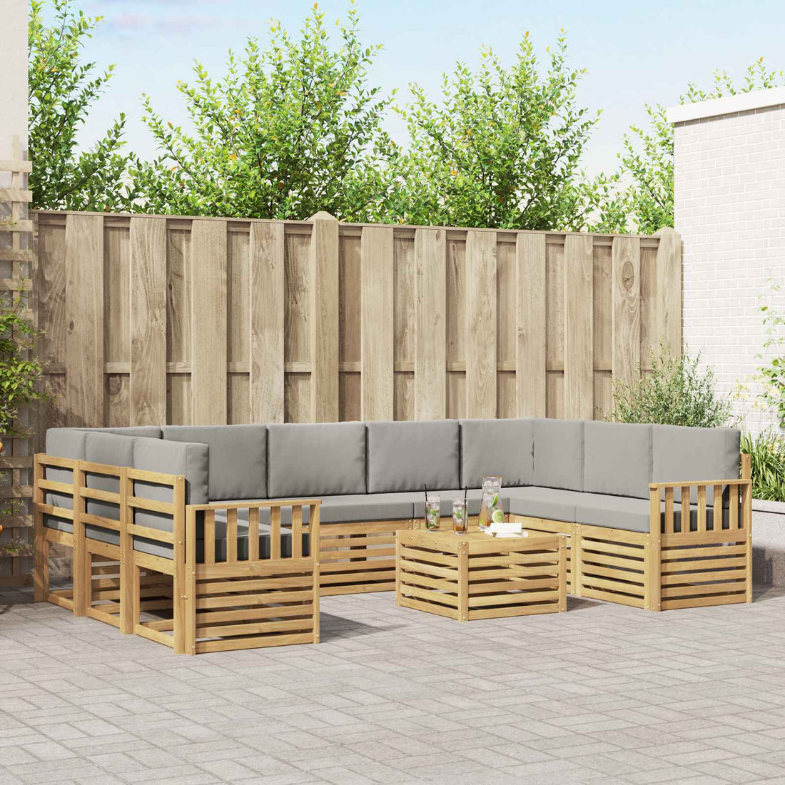vidaXL Conjunto de sofás de exterior 10 uds. Blanco y Gris Claro