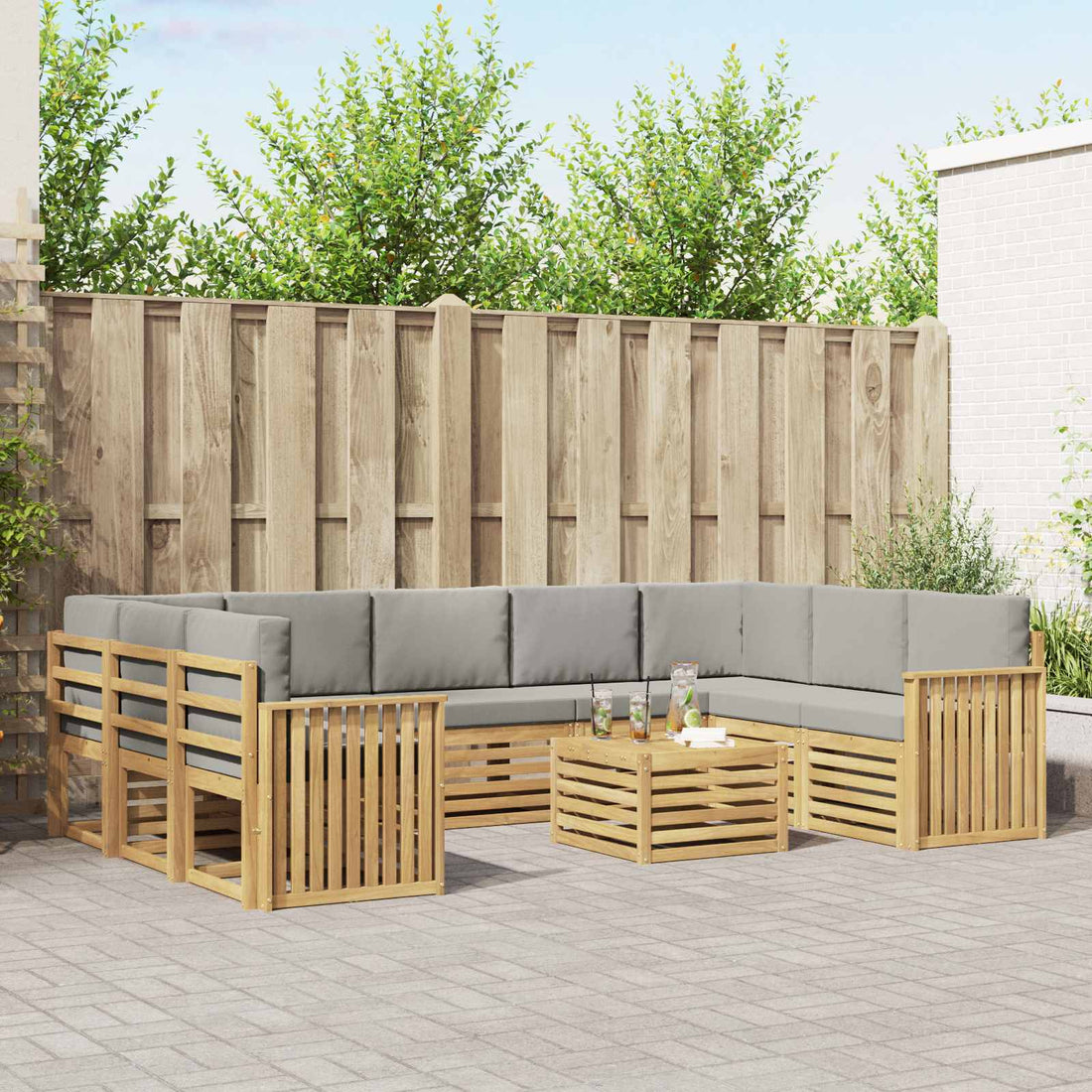 vidaXL Conjunto de sofás de exterior 10 uds. Blanco y Gris Claro