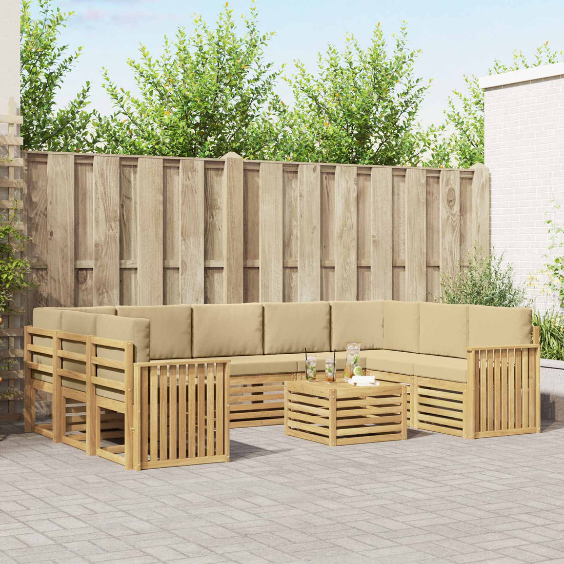 vidaXL Conjunto de sofás de exterior 10 uds. y Beige Poliéster