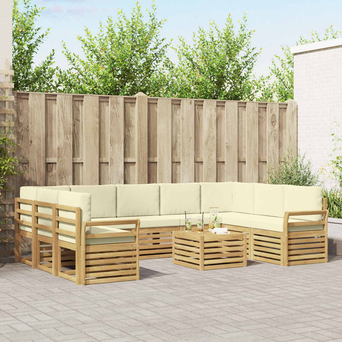 vidaXL Conjunto de sofás de exterior 10 uds. Blanco y Crema Poliéster