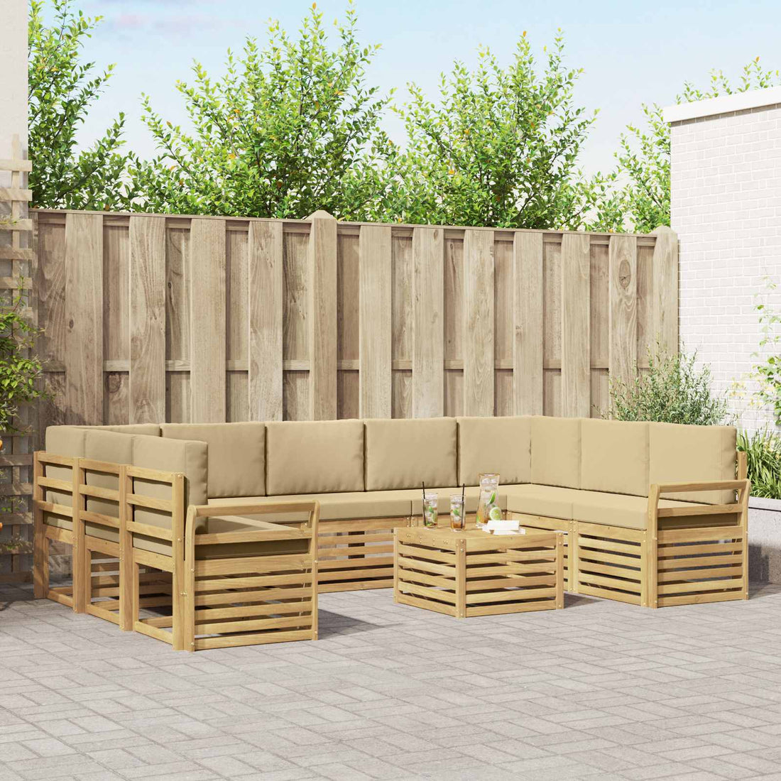 vidaXL Conjunto de sofás de exterior 10 uds. y Beige Poliéster