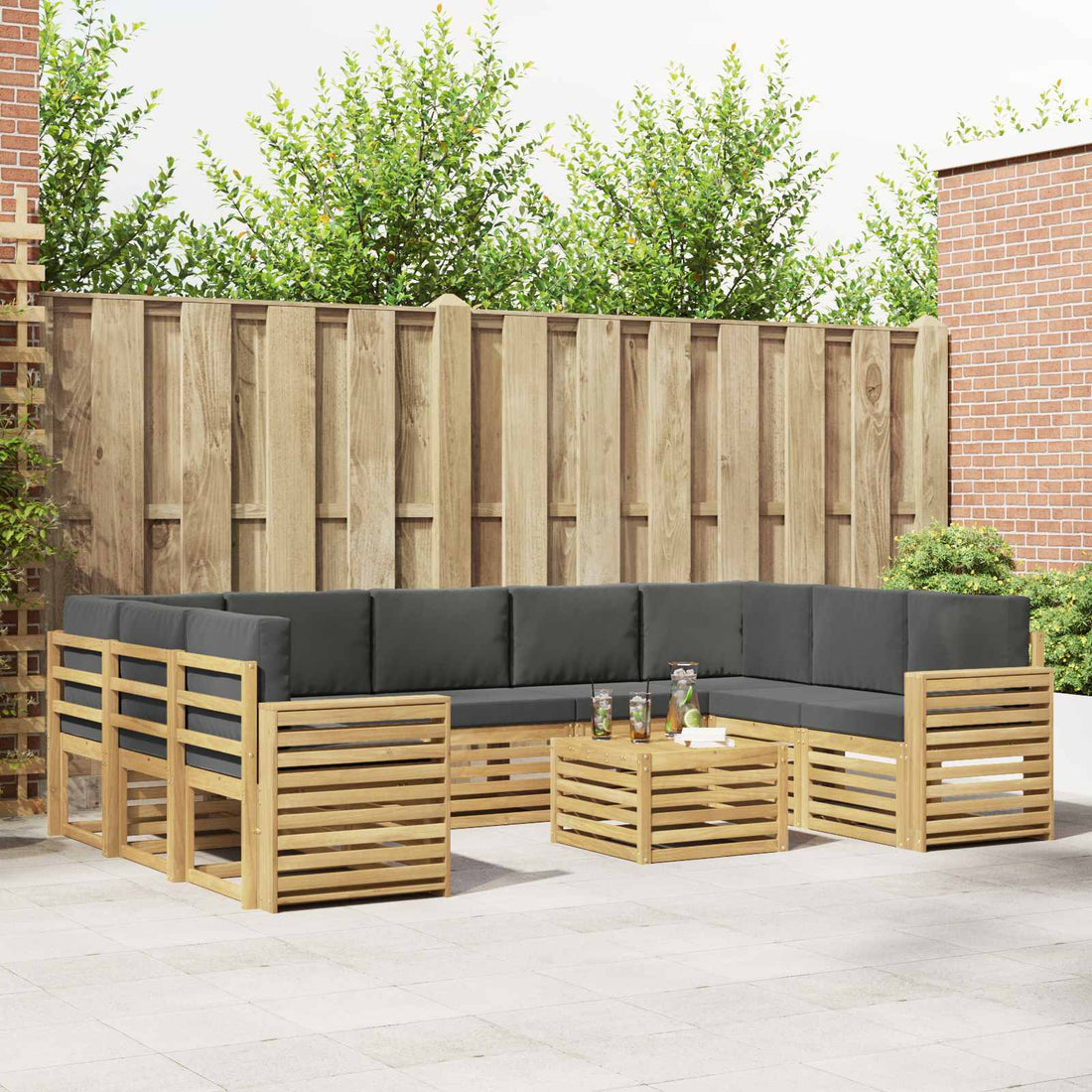 vidaXL Conjunto de sofás de exterior 10 uds. Blanco y Antracita