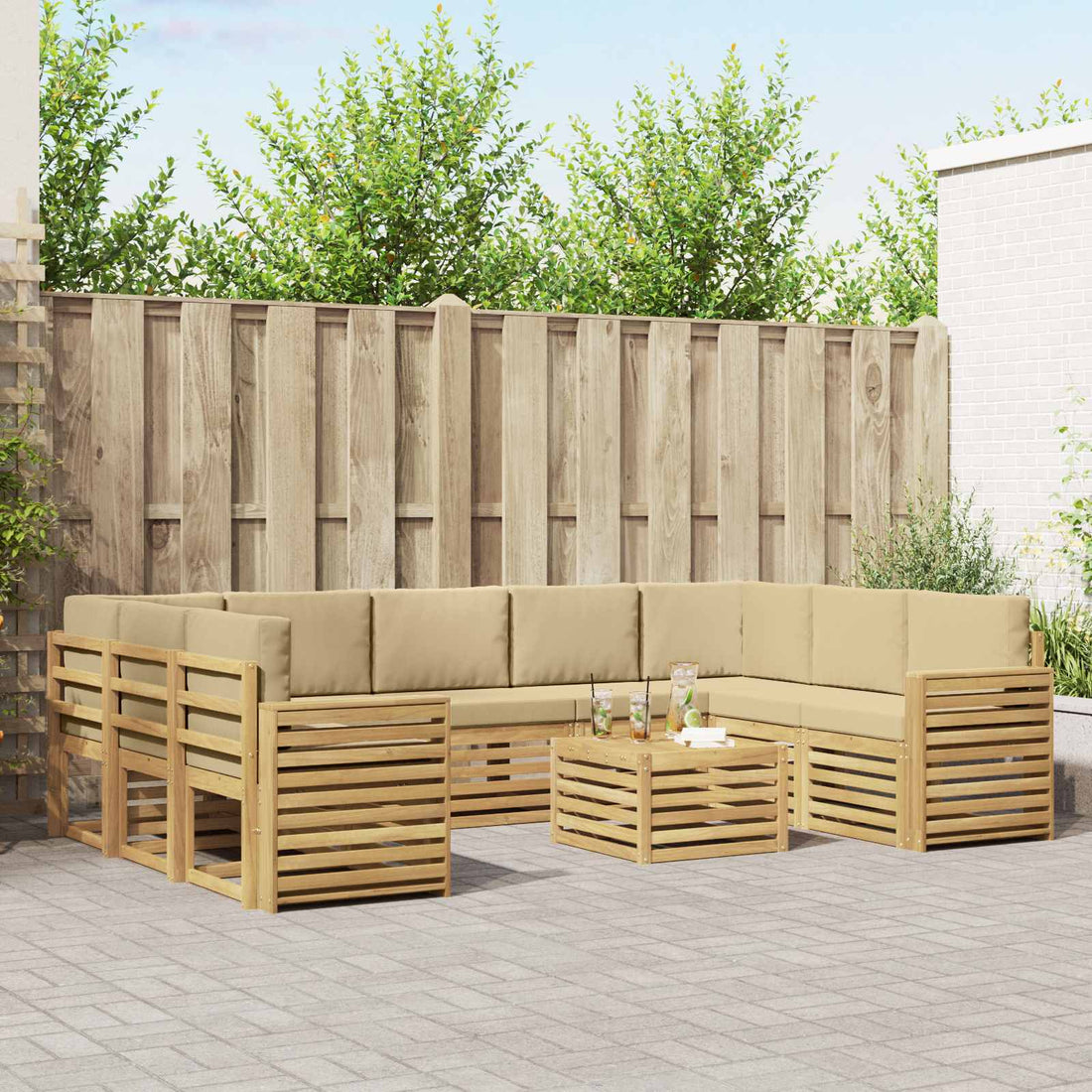 vidaXL Conjunto de sofás de exterior 10 uds. y Beige Poliéster