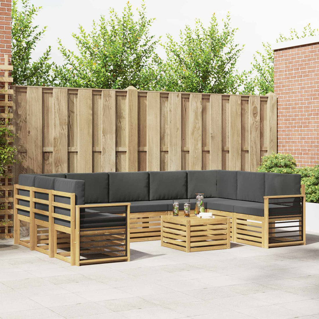 vidaXL Conjunto de sofás de exterior 10 uds. Blanco y Antracita