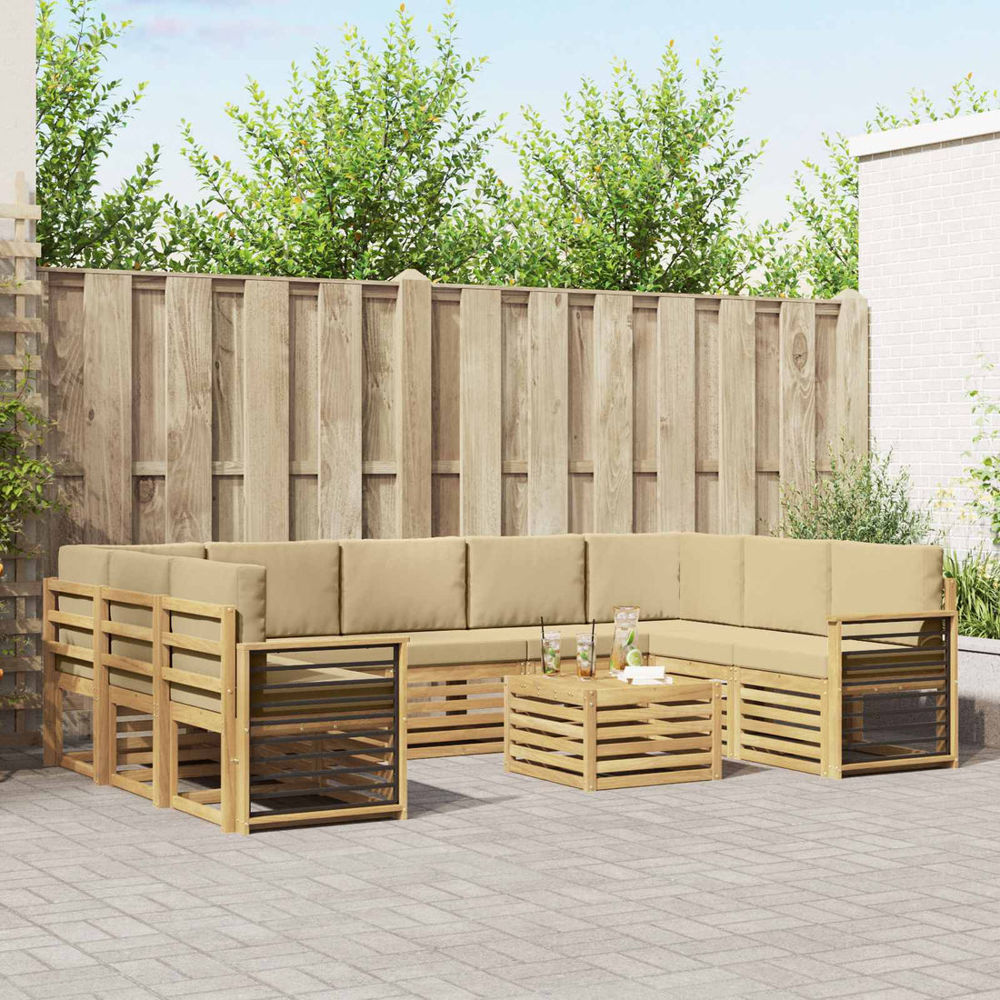 vidaXL Conjunto de sofás de exterior 10 uds. y Beige Poliéster