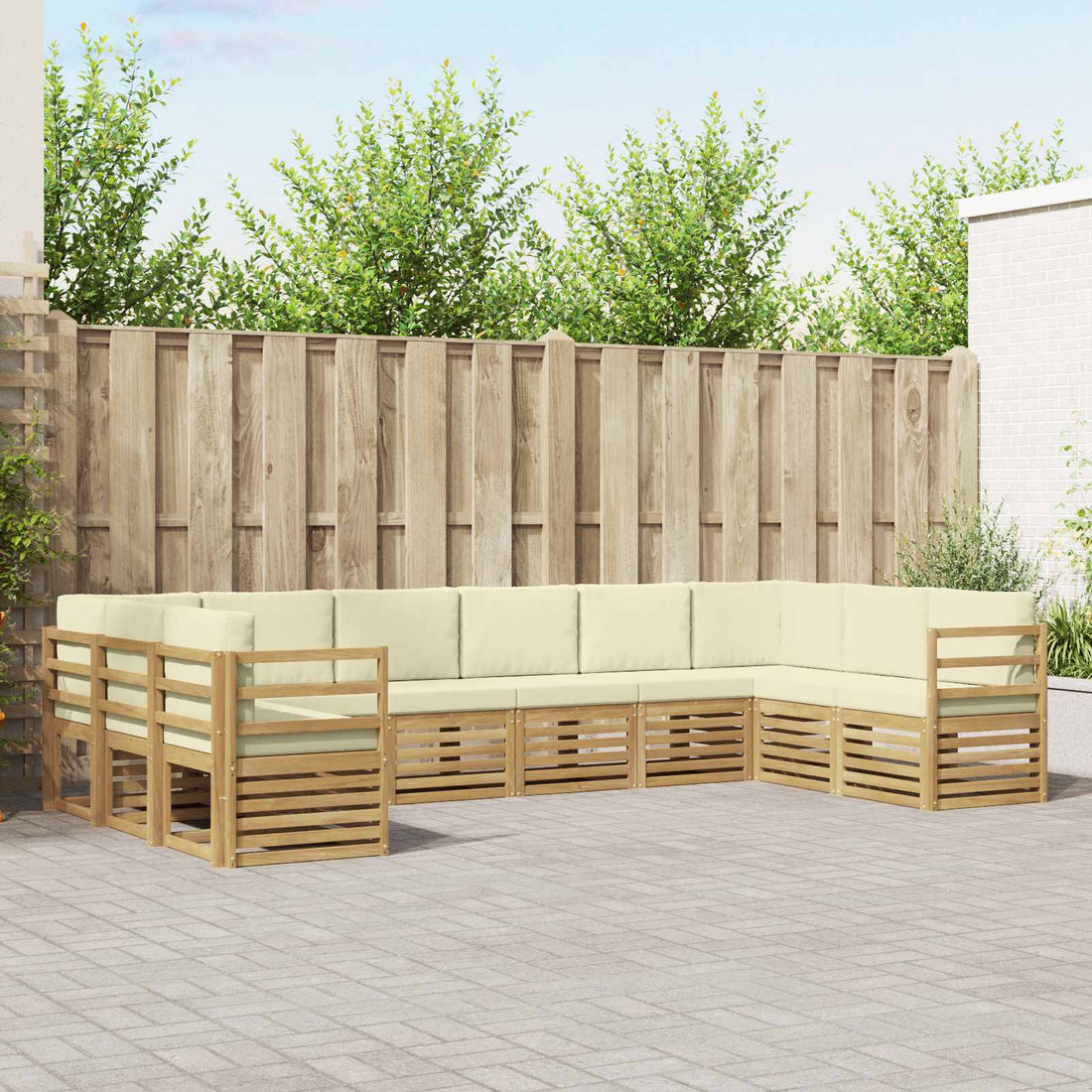 vidaXL Conjunto de sofás de exterior 10 uds. Blanco y Crema Poliéster