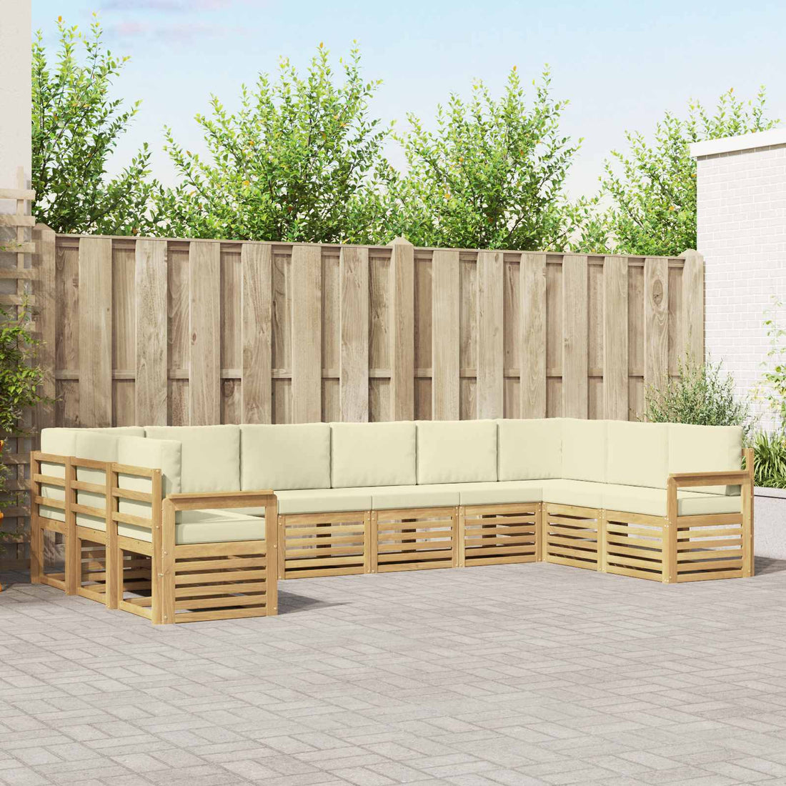 vidaXL Conjunto de sofás de exterior 7 uds. Blanco y Crema Poliéster
