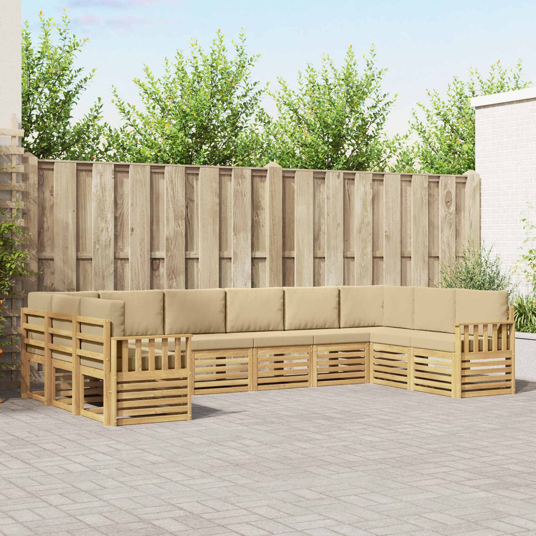 vidaXL Conjunto de sofás de exterior 7 uds. Blanco y Beige Poliéster