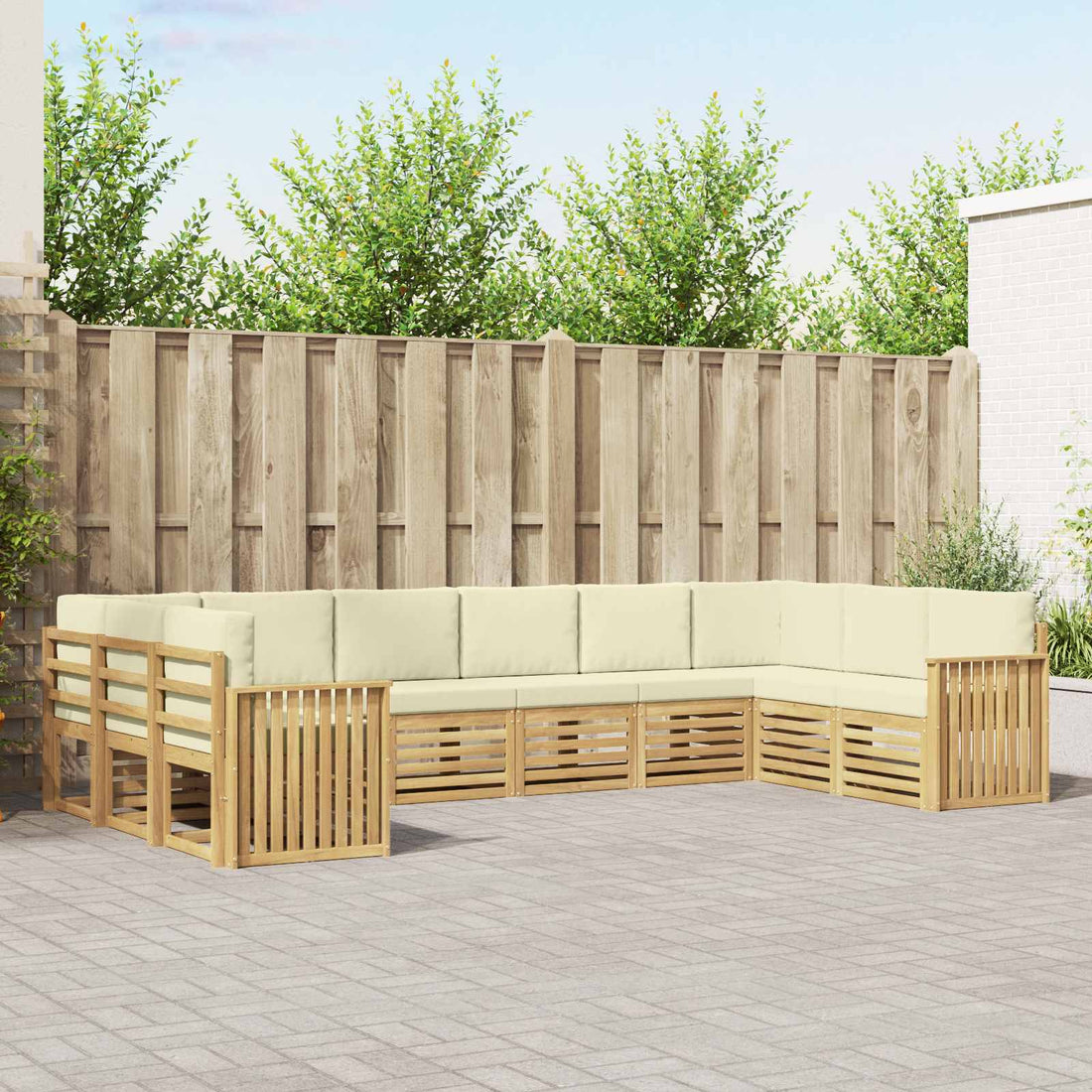 vidaXL Conjunto de sofás de exterior 10 uds. Blanco y Crema Poliéster