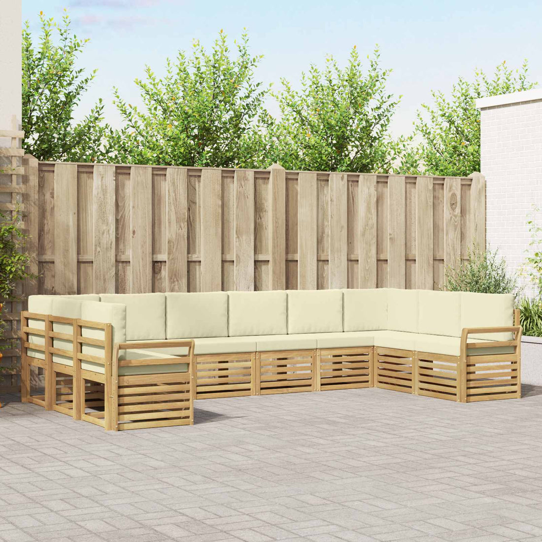 vidaXL Conjunto de sofás de exterior 10 uds. Blanco y Crema Poliéster