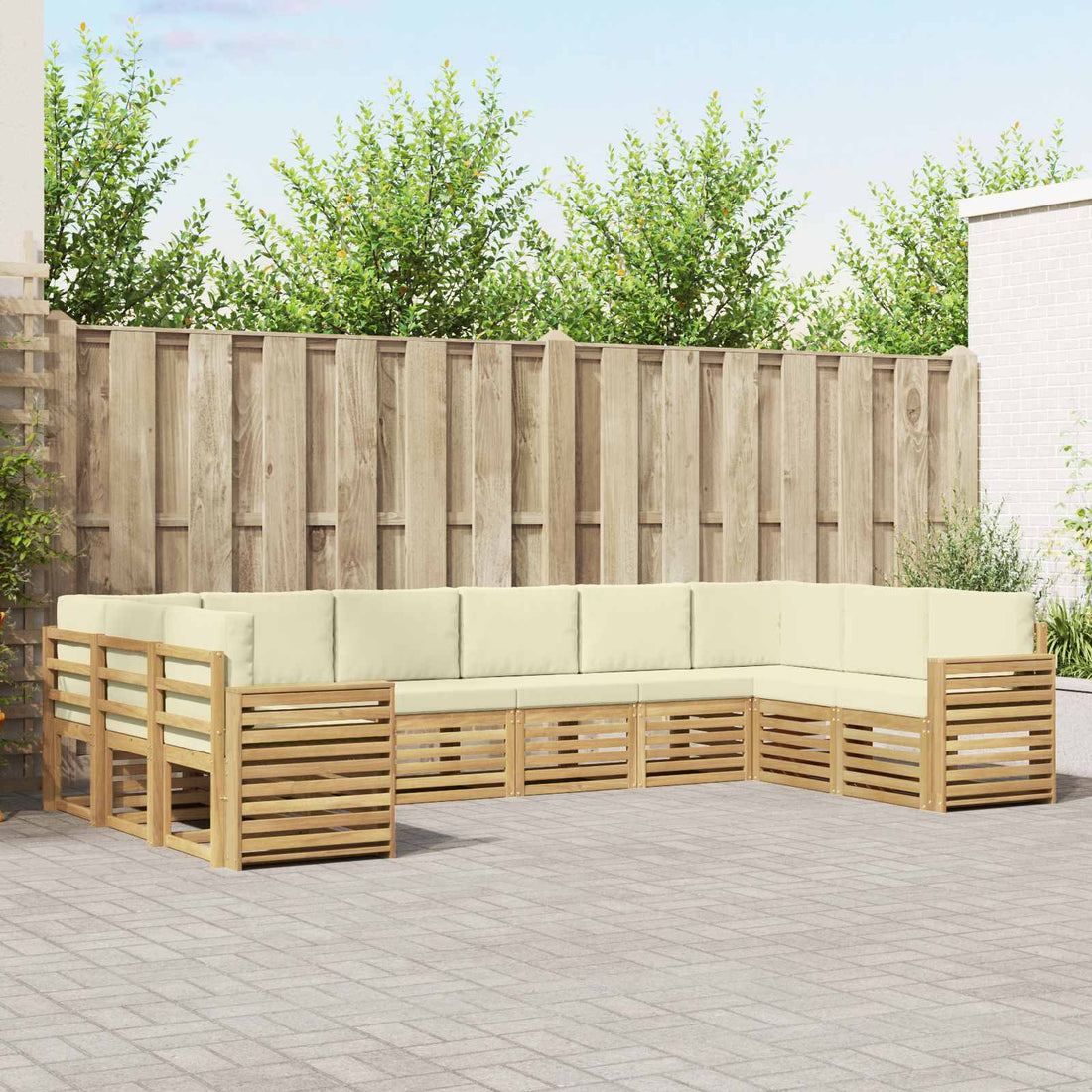 vidaXL Conjunto de sofás de exterior 10 uds. Blanco y Crema Poliéster