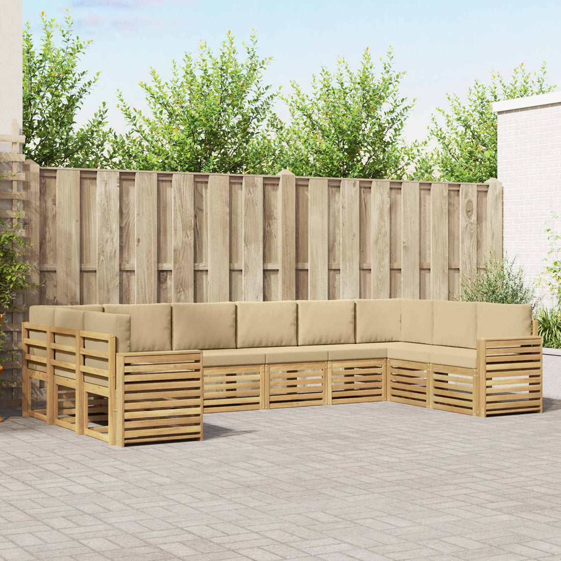 vidaXL Conjunto de sofás de exterior 10 uds. y Beige Poliéster
