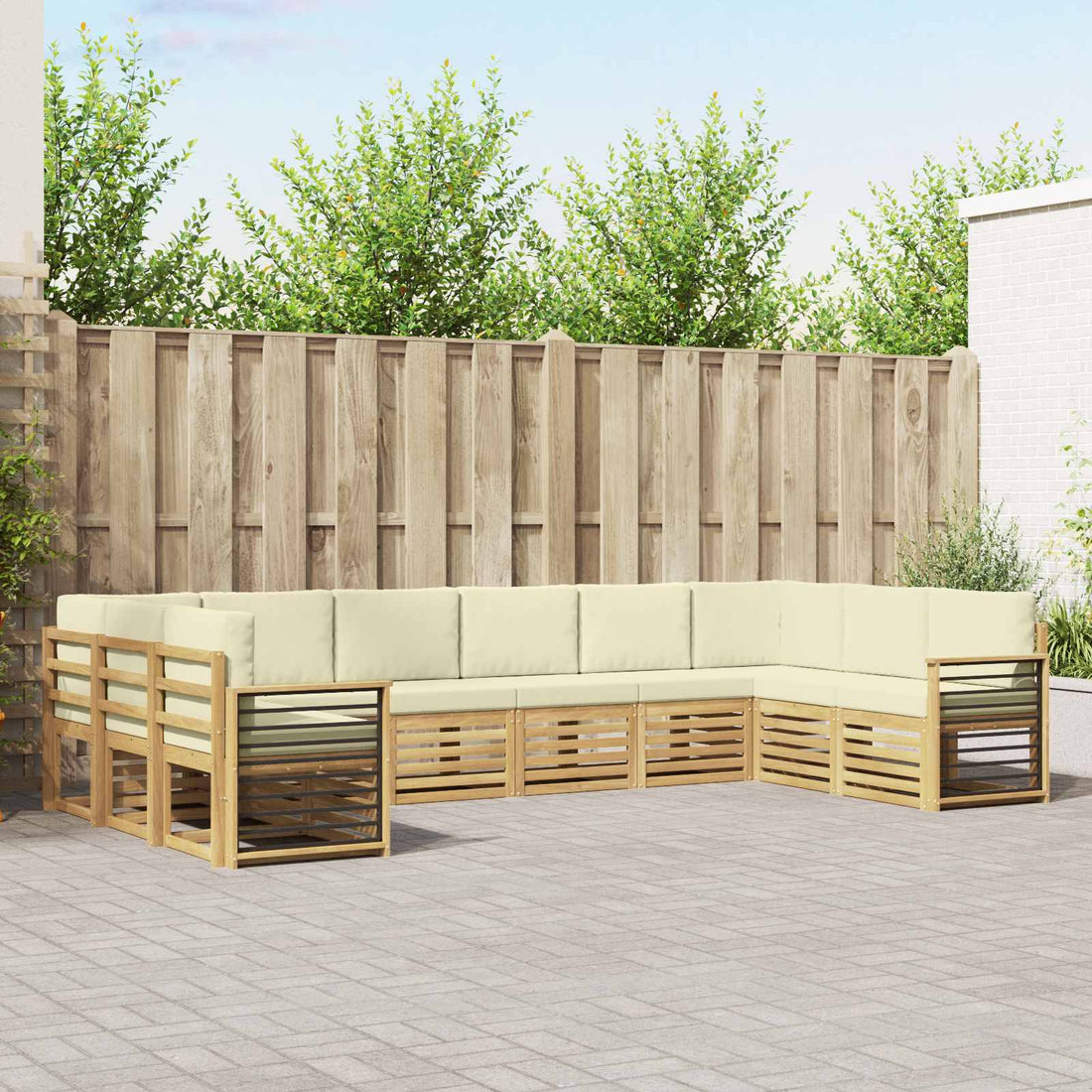 vidaXL Conjunto de sofás de exterior 10 uds. Blanco y Crema Poliéster