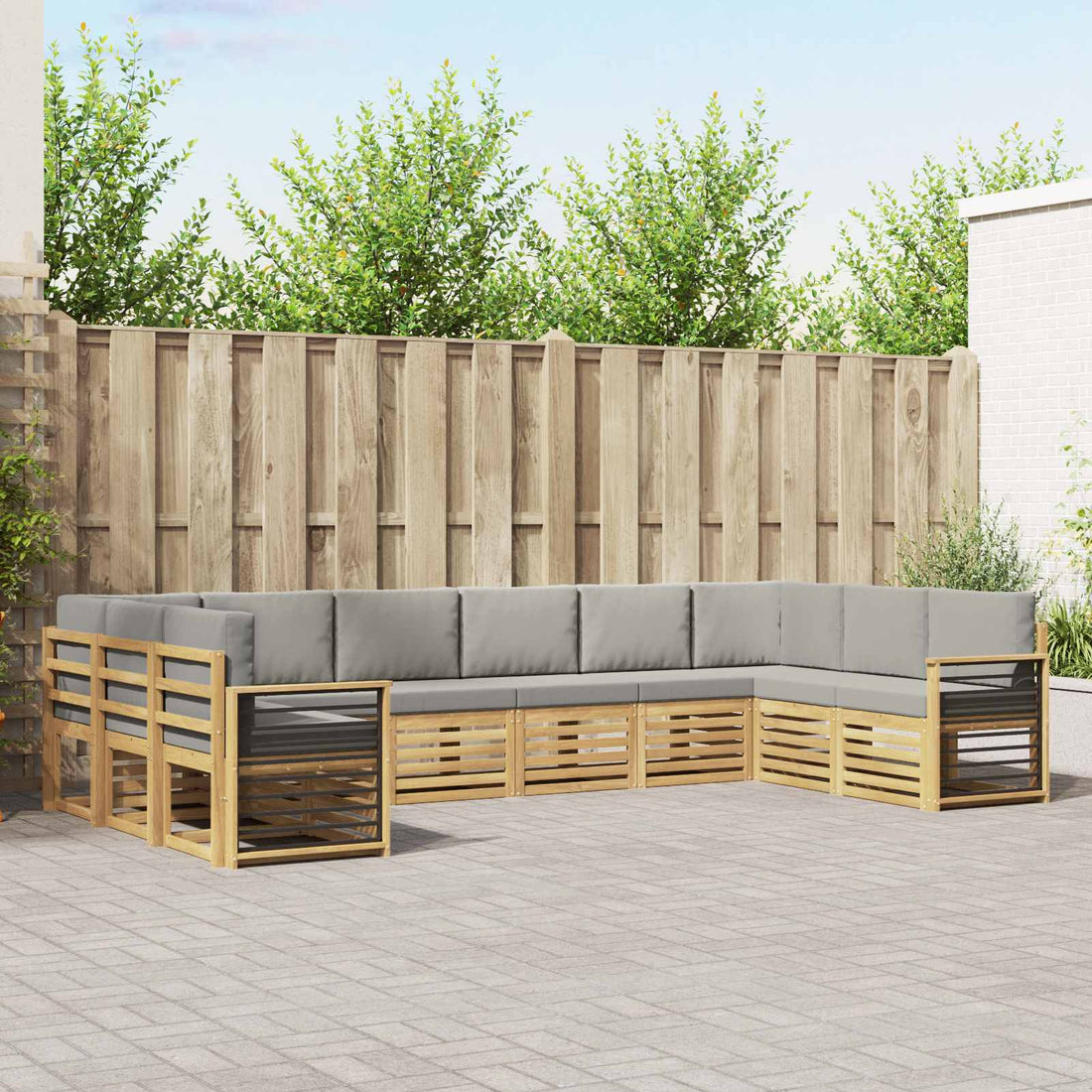 vidaXL Conjunto de sofás de exterior 10 uds. Blanco y Gris Claro