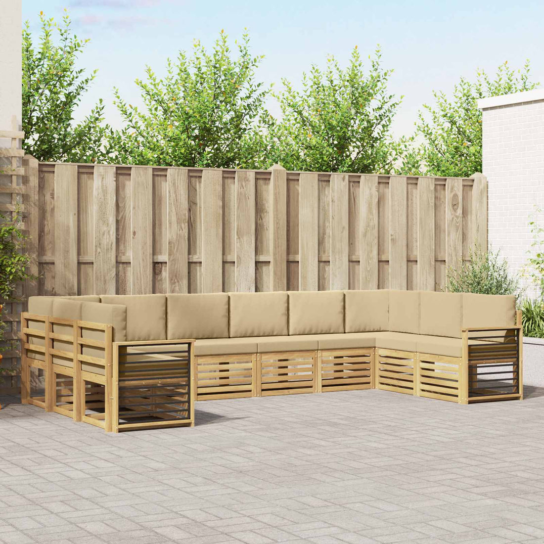 vidaXL Conjunto de sofás de exterior 10 uds. y Beige Poliéster