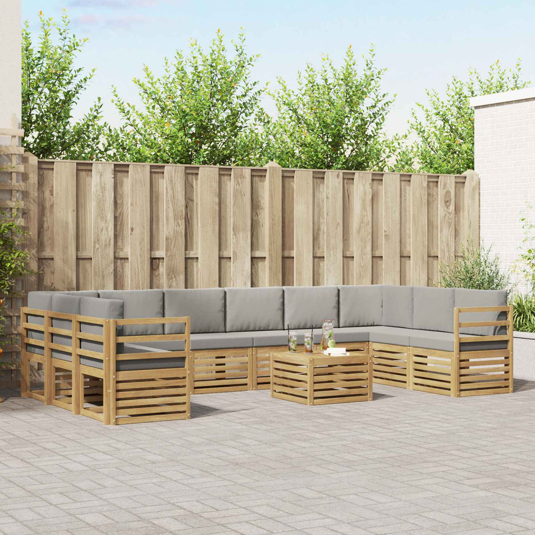 vidaXL Conjunto de sofás de exterior 11 uds. Blanco y Gris Claro