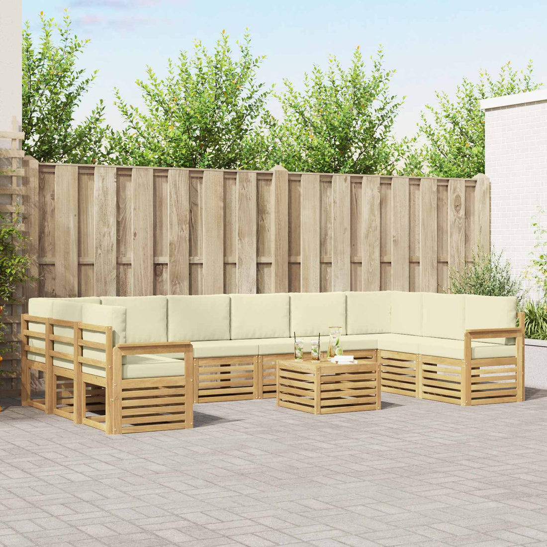 vidaXL Conjunto de sofás de exterior 8 uds. Blanco y Crema Poliéster
