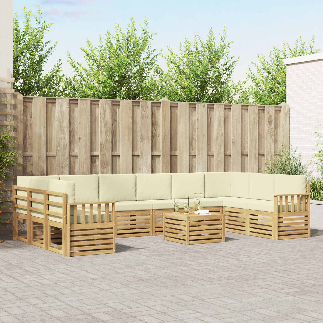 vidaXL Conjunto de sofás de exterior 8 uds. Blanco y Crema Poliéster