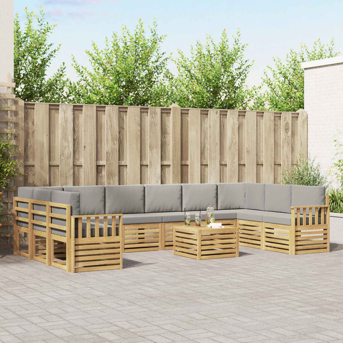 vidaXL Conjunto de sofás de exterior 8 uds. Blanco y Gris Claro