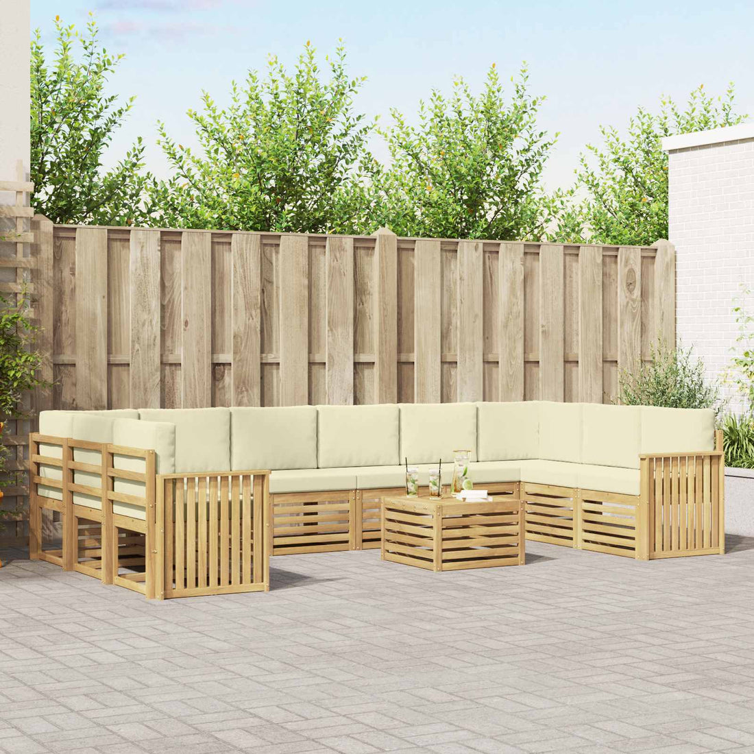 vidaXL Conjunto de sofás de exterior 11 uds. Blanco y Crema Poliéster