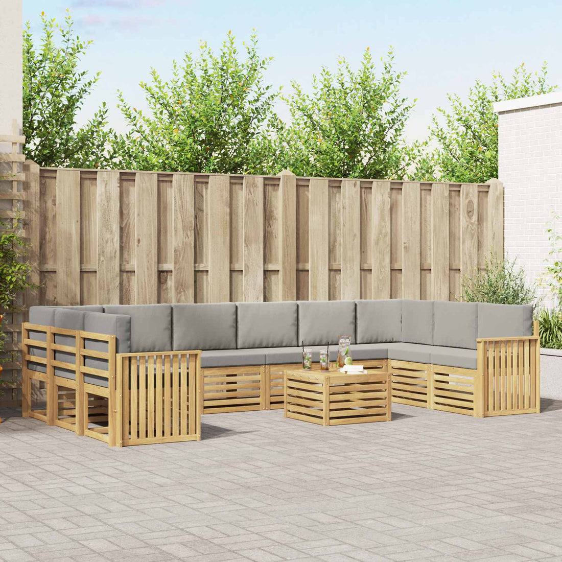 vidaXL Conjunto de sofás de exterior 11 uds. Blanco y Gris Claro