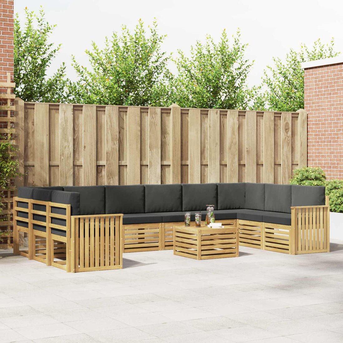 vidaXL Conjunto de sofás de exterior 11 uds. Blanco y Antracita