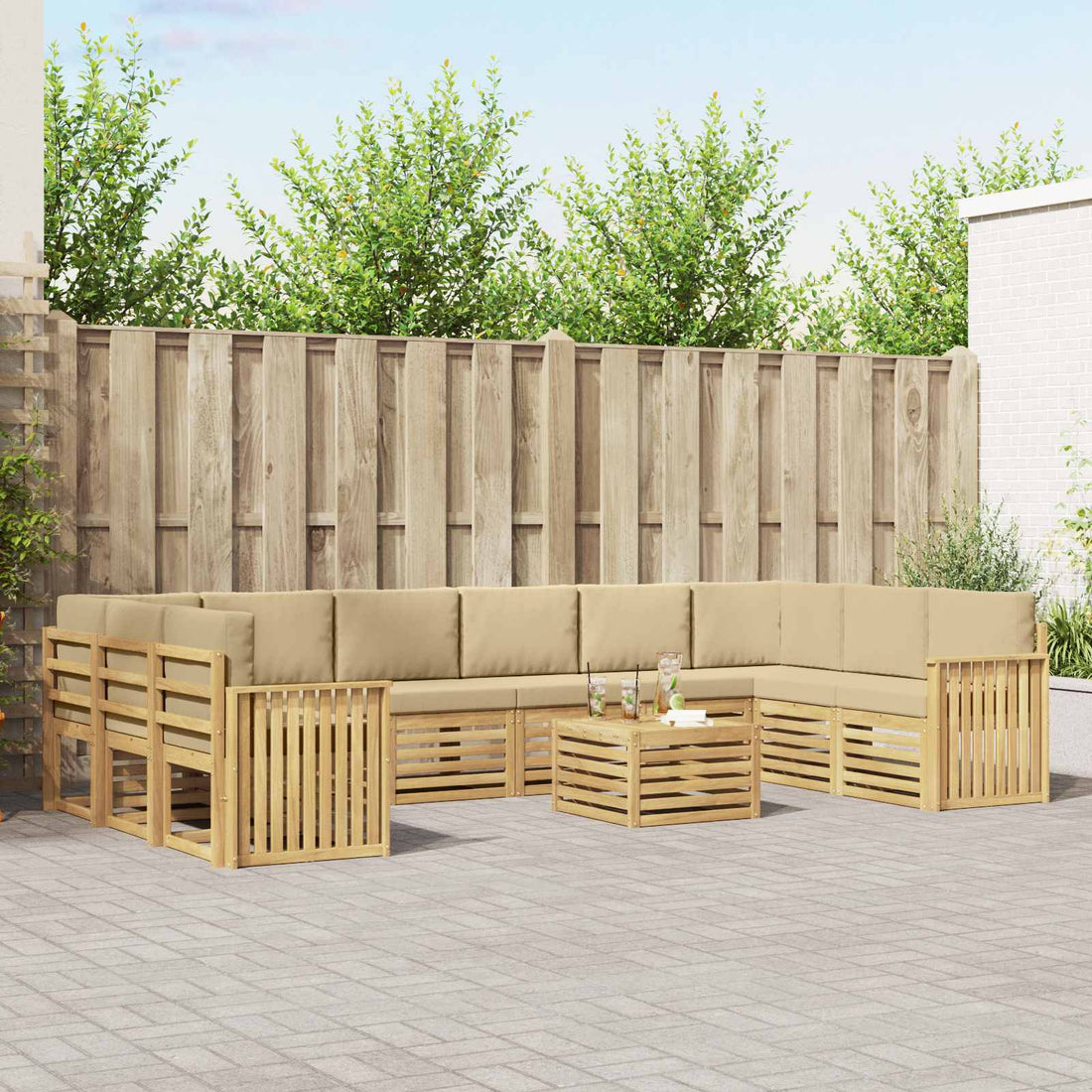 vidaXL Conjunto de sofás de exterior 11 uds. y Beige Poliéster
