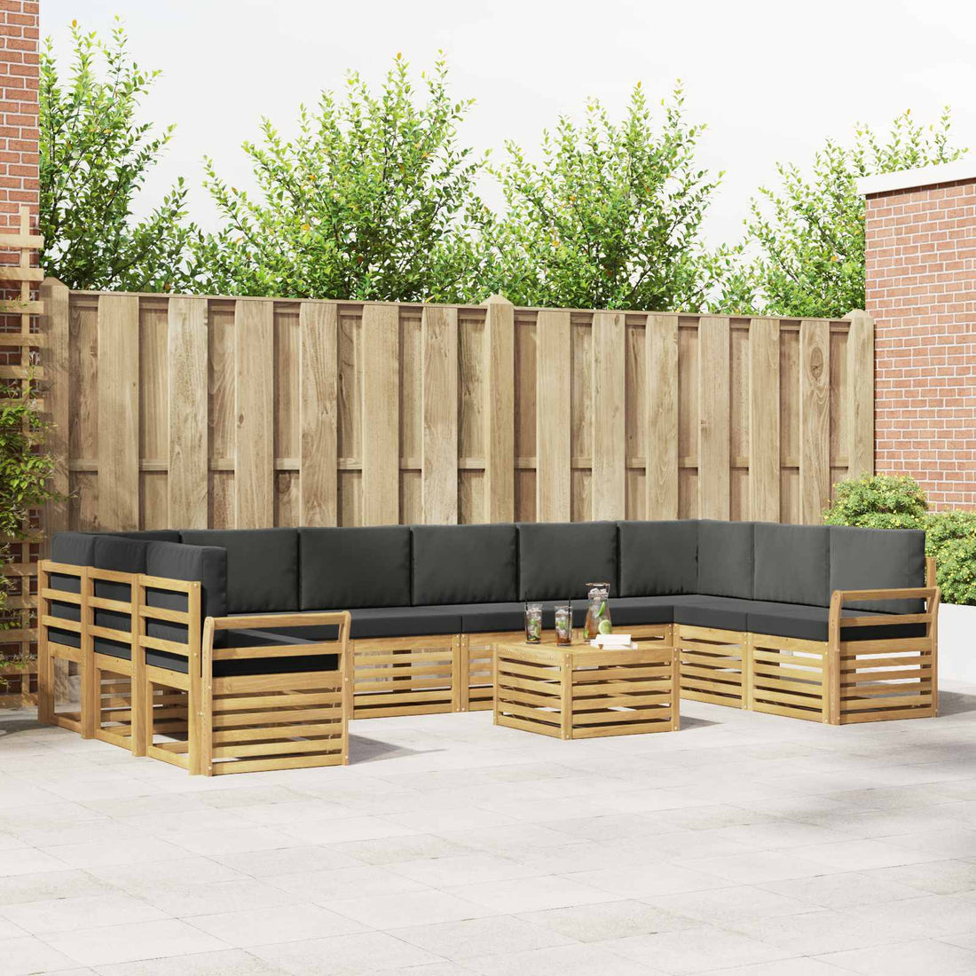 vidaXL Conjunto de sofás de exterior 11 uds. Blanco y Antracita