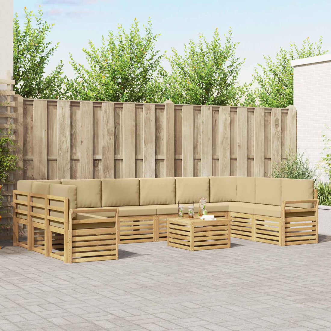 vidaXL Conjunto de sofás de exterior 11 uds. y Beige Poliéster