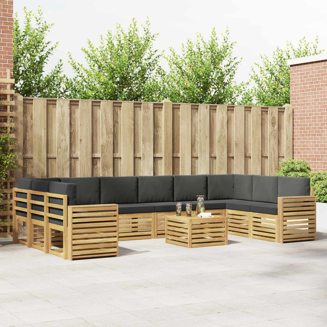 vidaXL Conjunto de sofás de exterior 11 uds. Blanco y Antracita