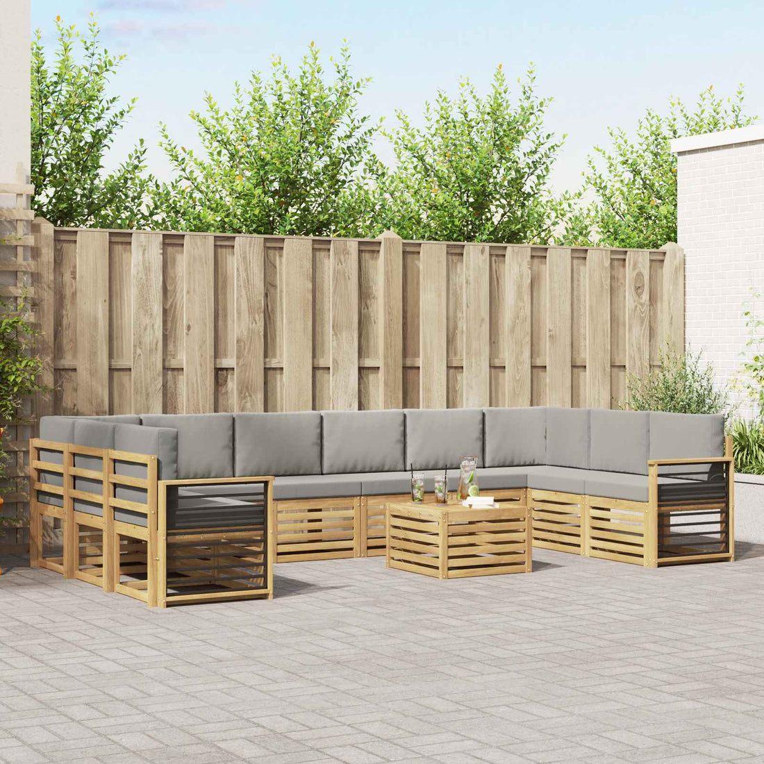 vidaXL Conjunto de sofás de exterior 11 uds. Blanco y Gris Claro