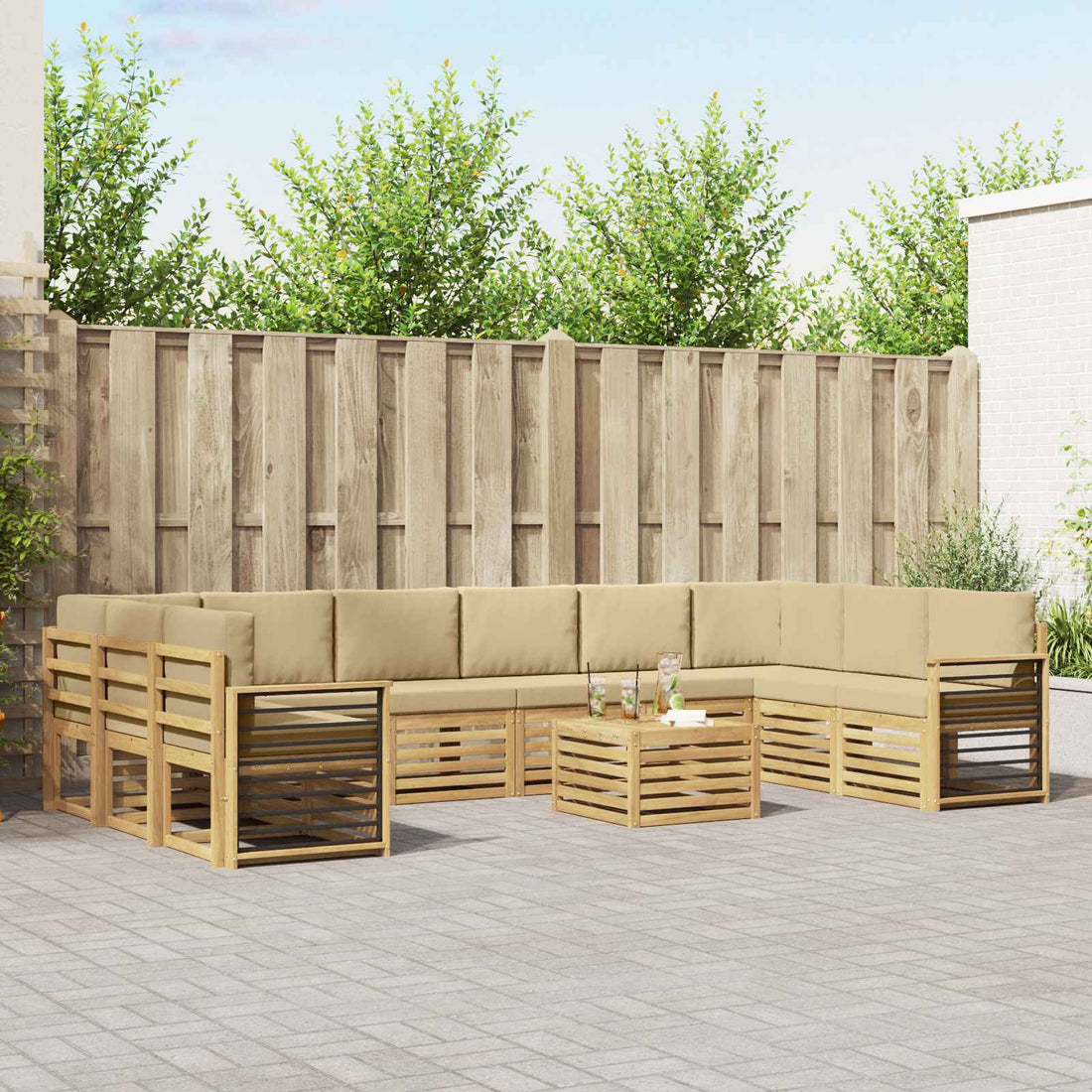 vidaXL Conjunto de sofás de exterior 11 uds. y Beige Poliéster