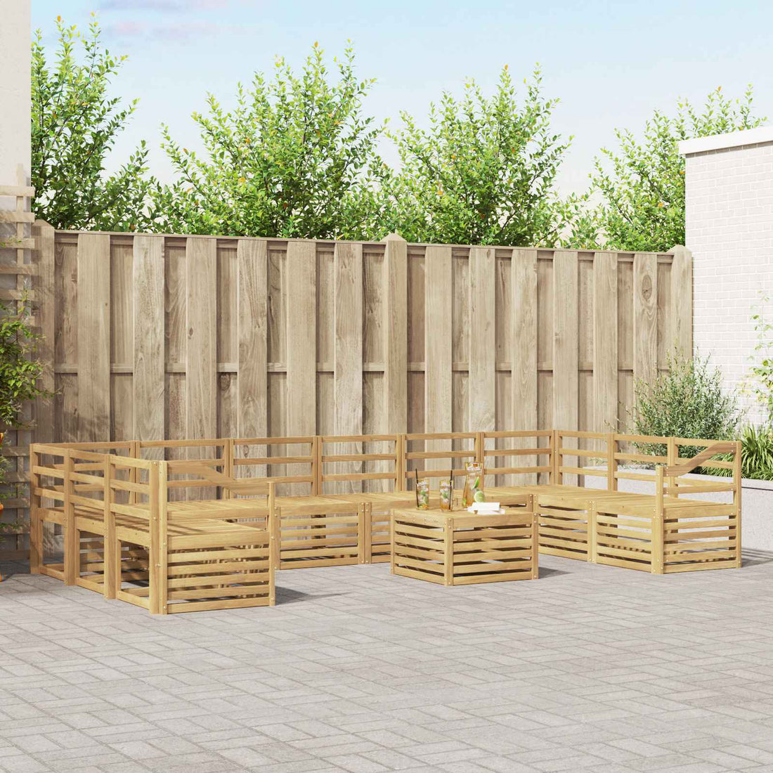 vidaXL Conjunto de sofás de exterior 11 uds. Blanco