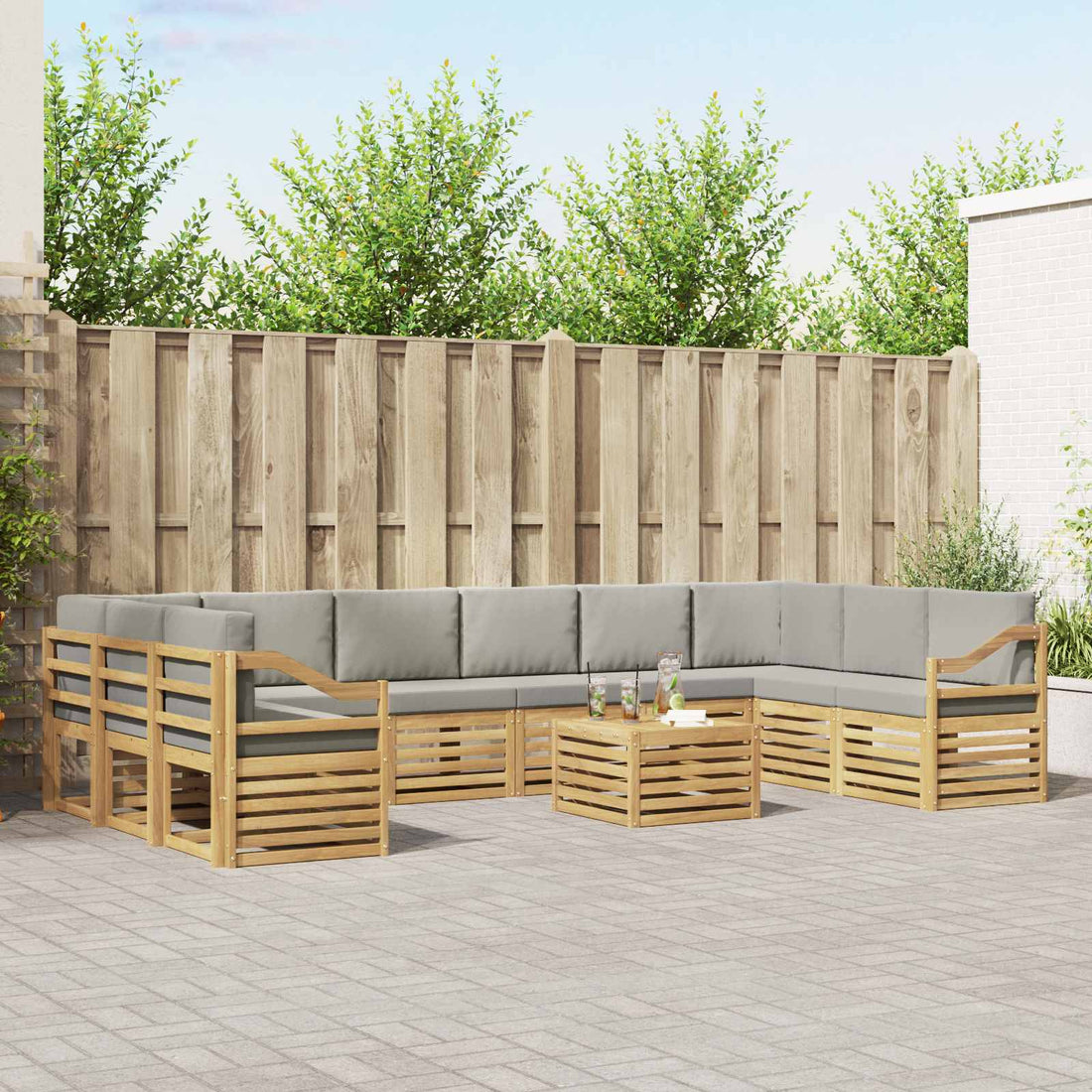 vidaXL Conjunto de sofás de exterior 11 uds. Blanco y Gris Claro