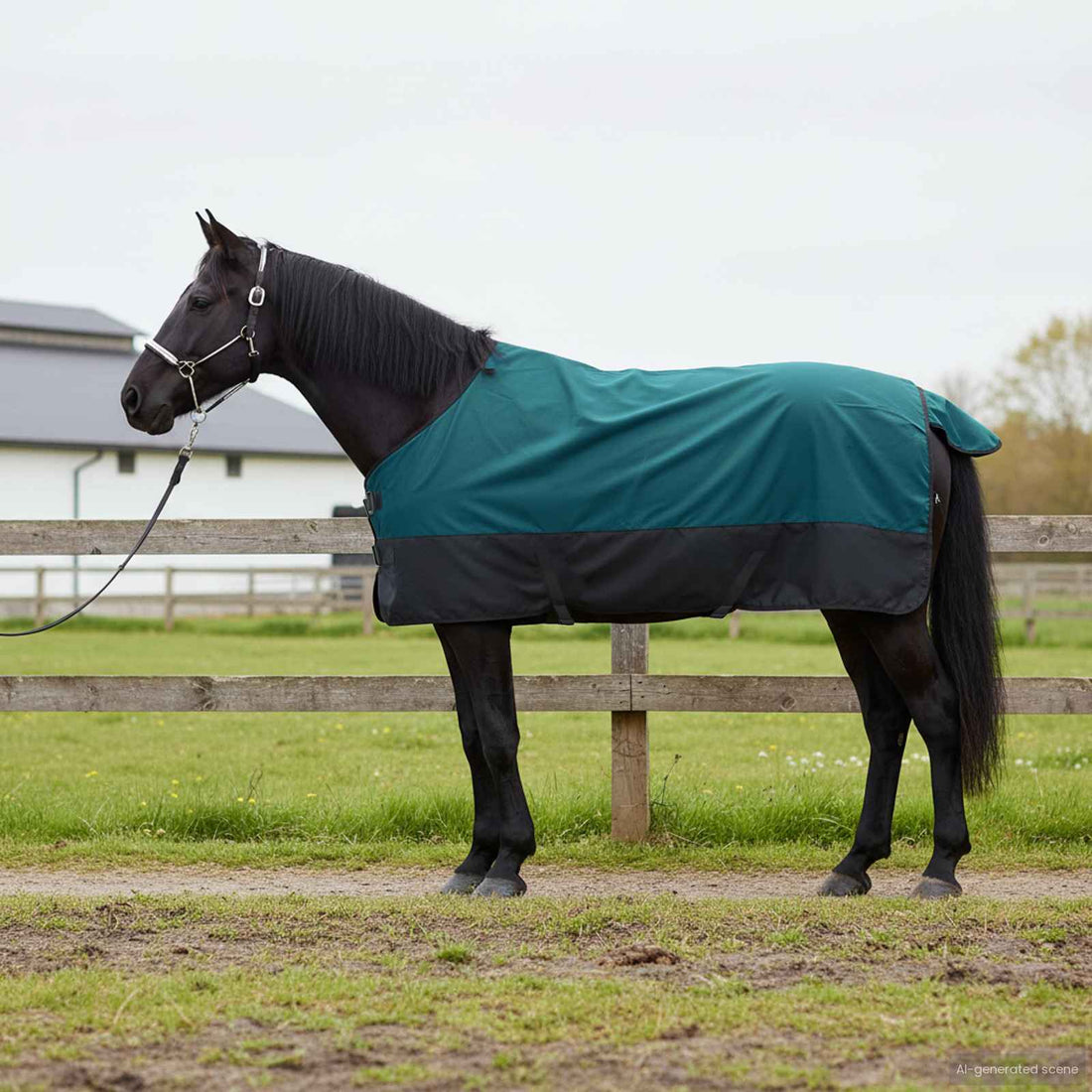 vidaXL Manta para Caballo Verde Oscuro y Negro 115 cm Poliéster