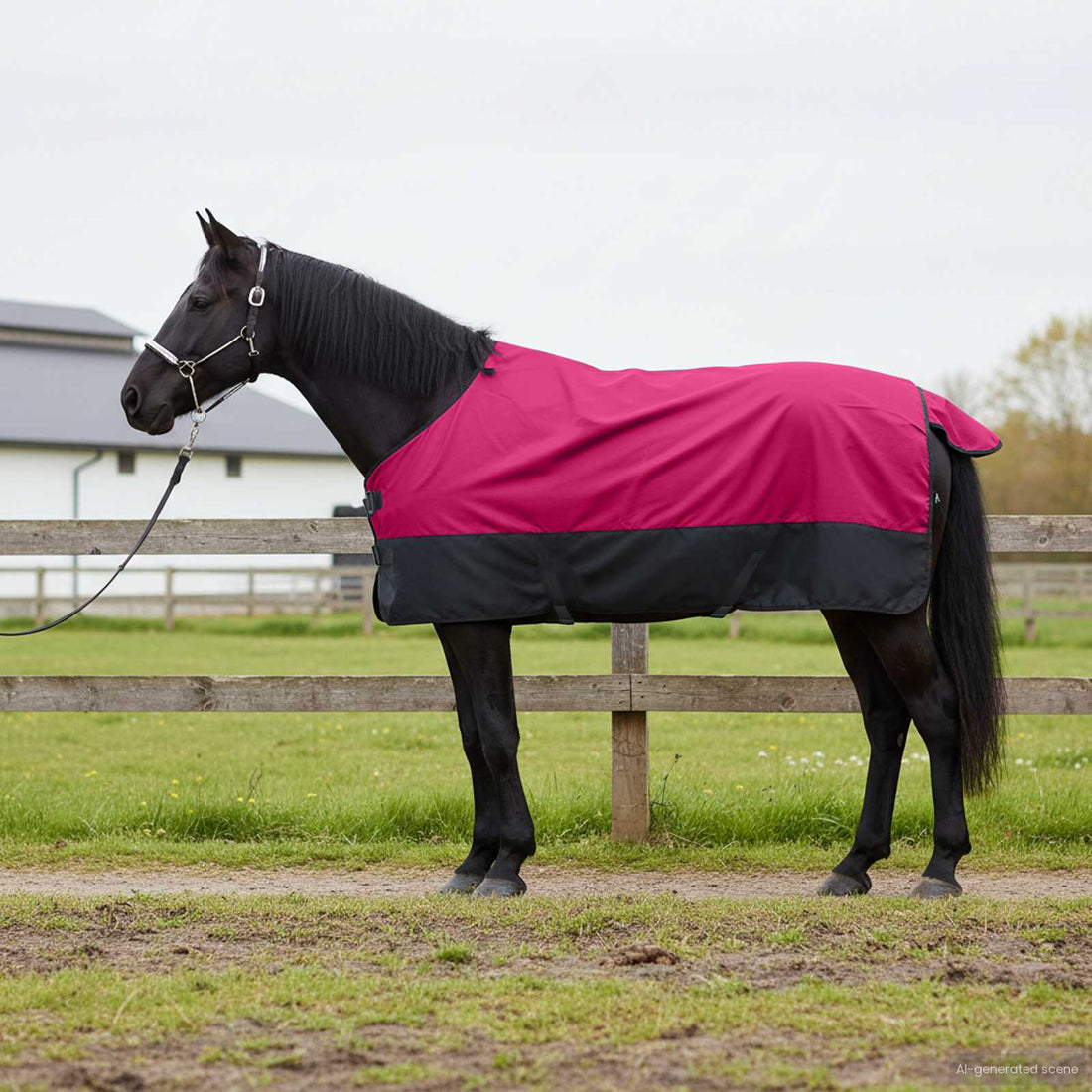 vidaXL Manta para Caballo Rosa y Negro 155 cm Poliéster