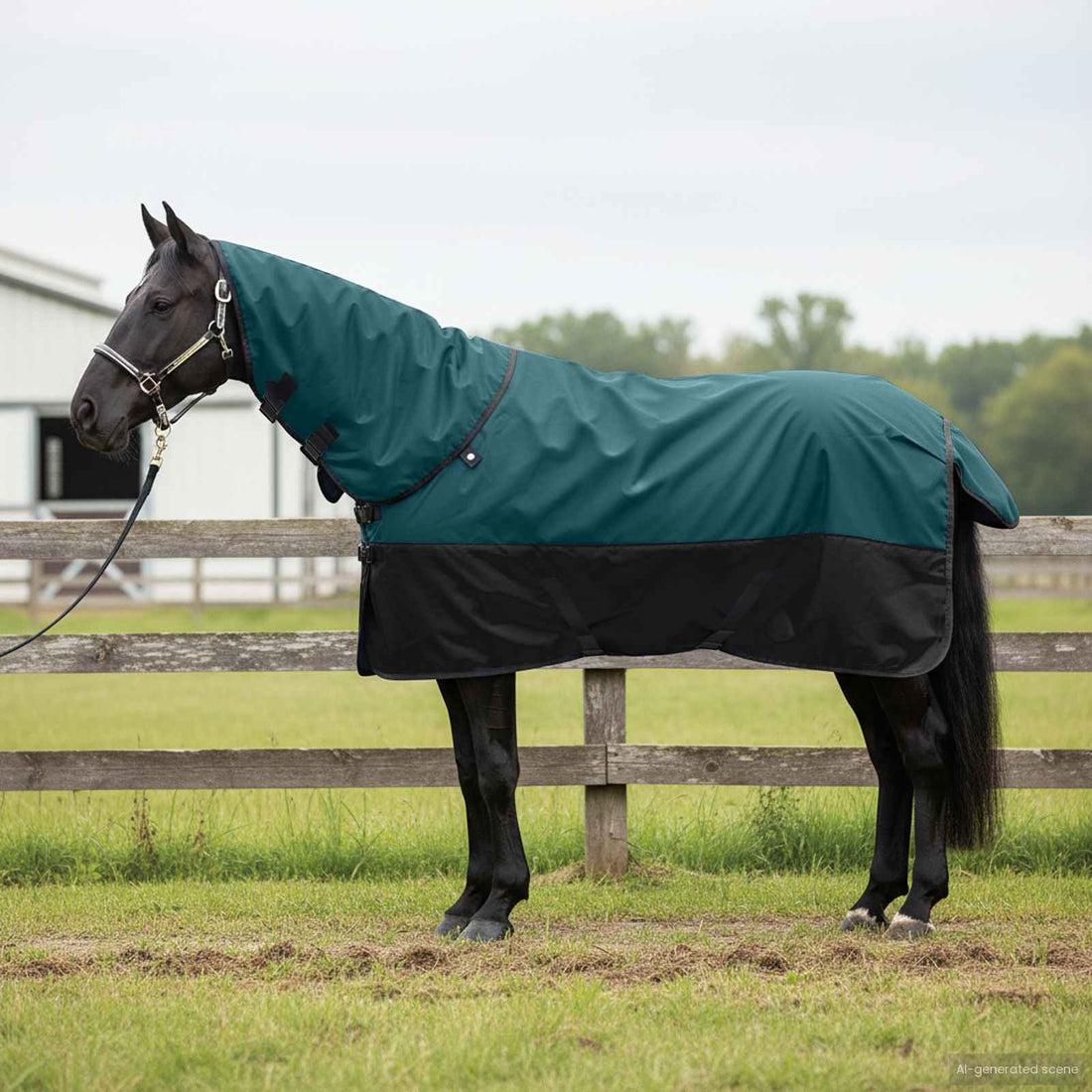 vidaXL Manta para Caballo Verde Oscuro y Negro 135 cm Poliéster
