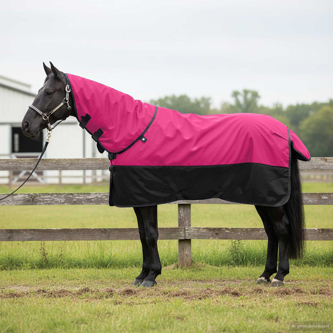 vidaXL Manta para Caballo Rosa y Negro 145 cm Poliéster