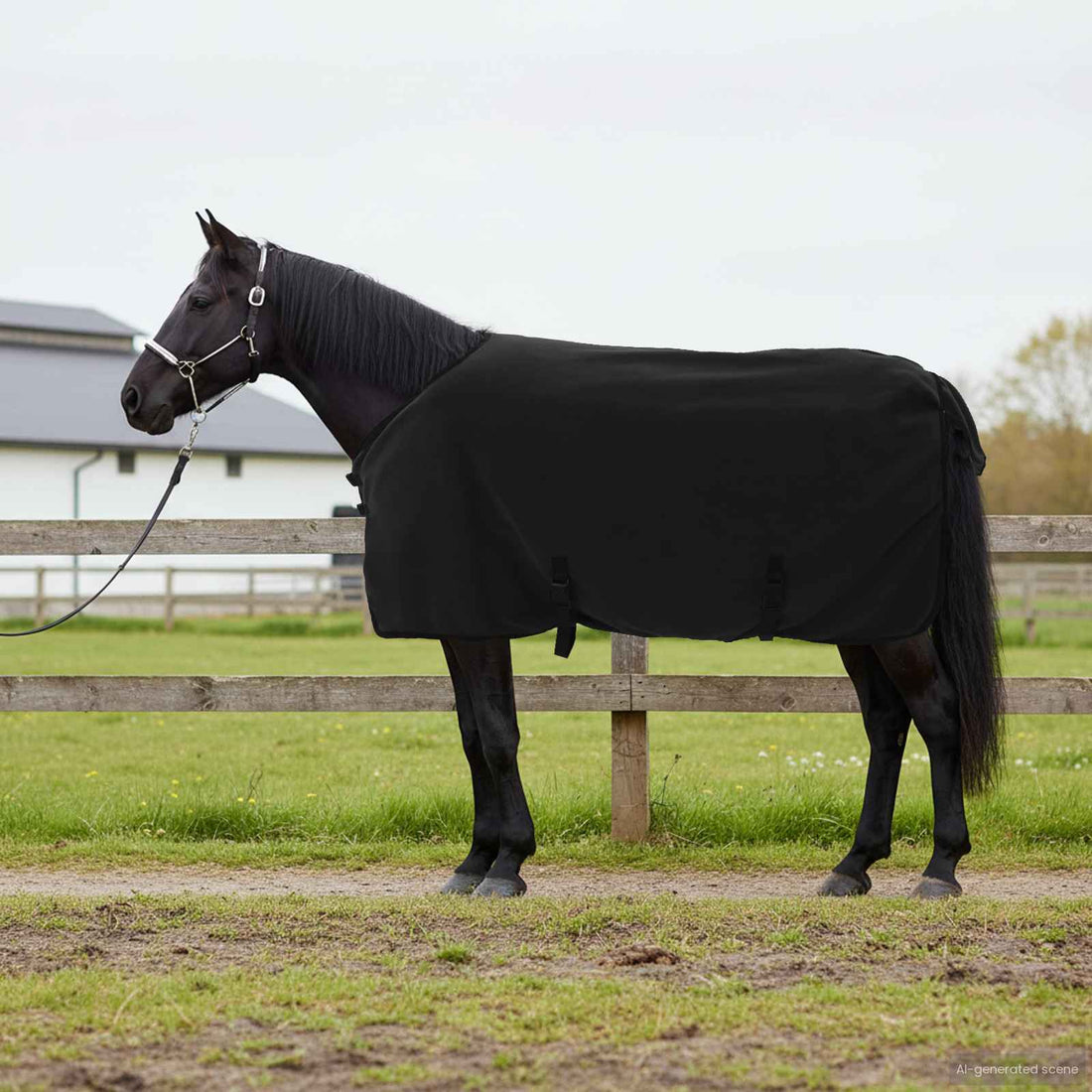 vidaXL Manta para Caballo Negro 105 cm Forro polar de poliéster
