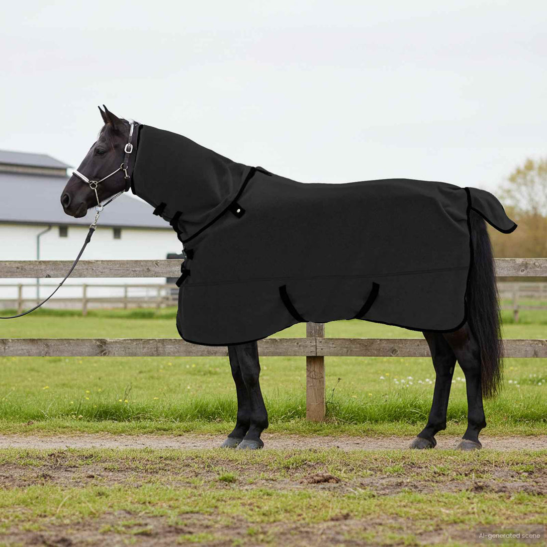 vidaXL Manta para Caballo Negro 145 cm Forro polar de poliéster
