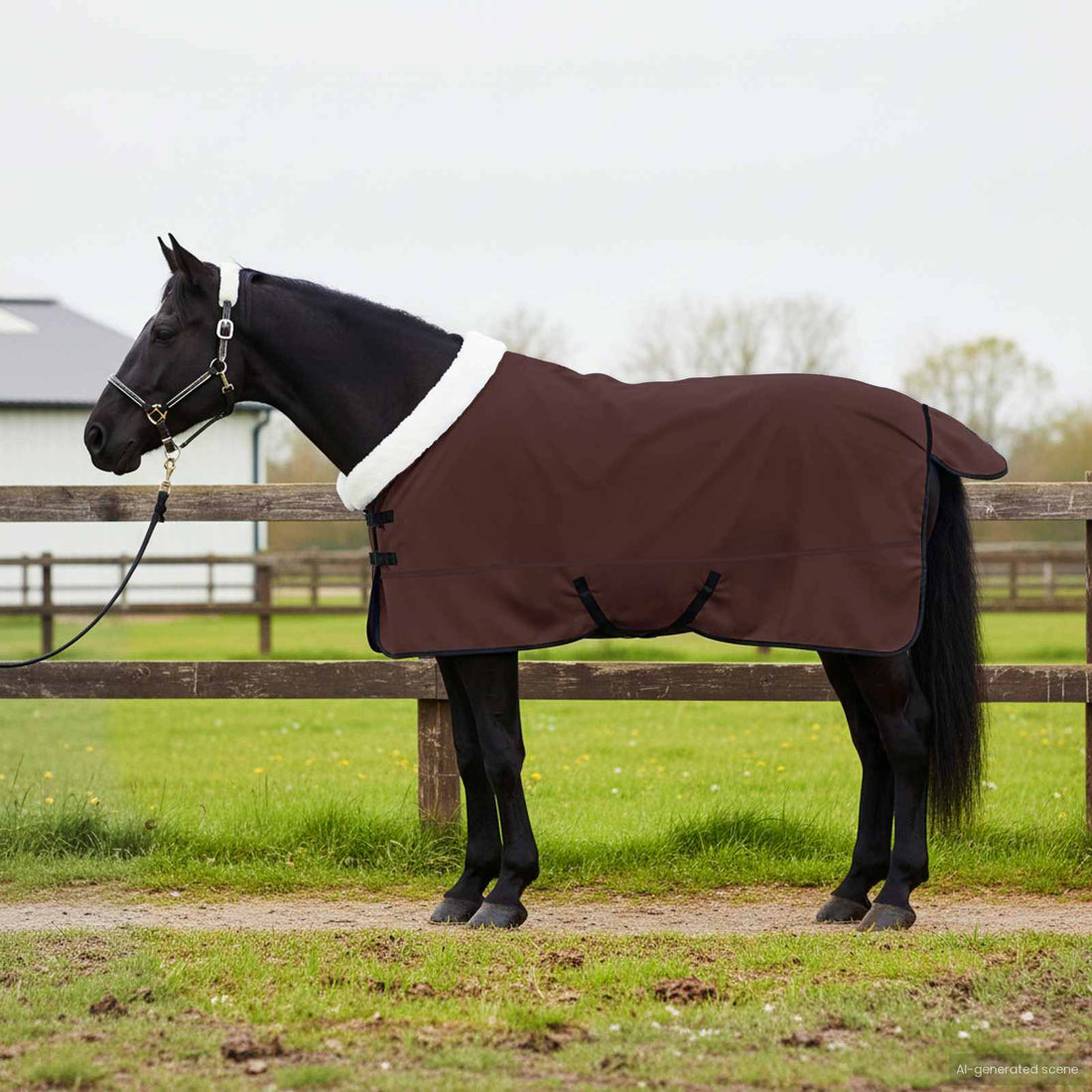 vidaXL Manta para Caballo Marrón Oscuro Completo 155 cm Forro polar