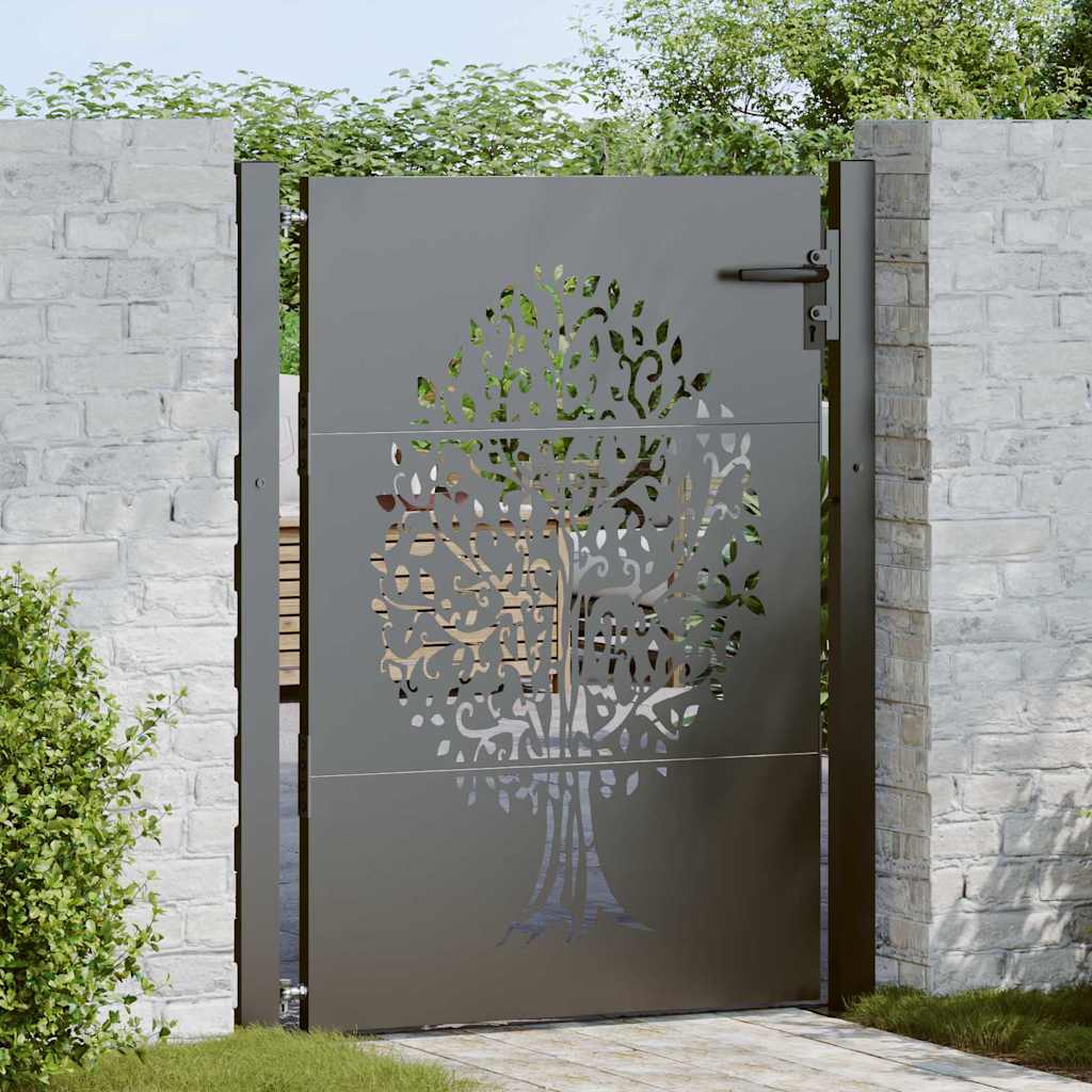vidaXL Puerta de jardín 110 x 155 cm Negro Con cerradura