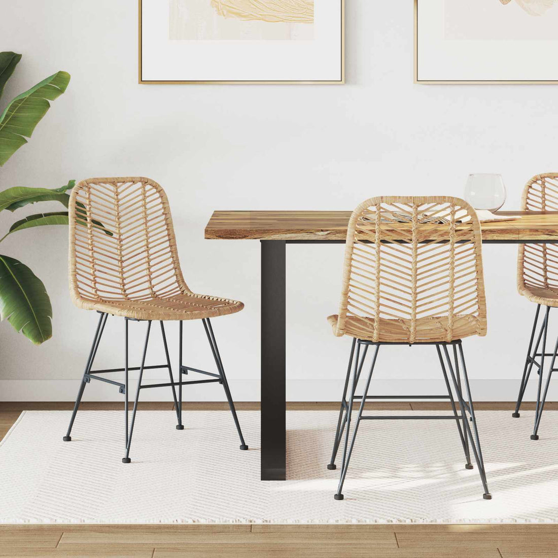 vidaXL Silla de comedor 2 uds. Ratan e Hierro Natural