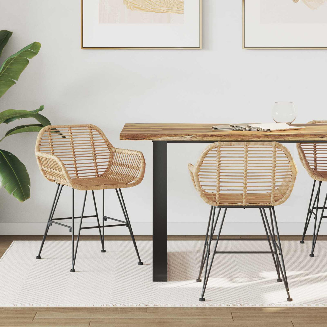 vidaXL Silla de comedor 2 uds. Ratan e Hierro Natural 55 x 50 x 74 cm